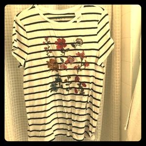 Loft Striped Embroidered Short Sleeve Shirt, Sz L